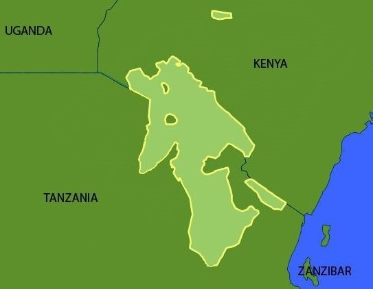 A map of Maasailand across the Kenyan and Tanzanian borders.